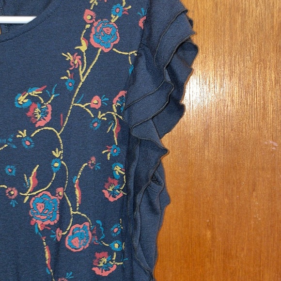 •AMARYLLIS•NWOT BLUE FLORAL RUFFLE SLEEVE PEPLUM BLOUSE SIZE SMALL - Picture 7 of 7